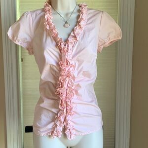 LOFT Pale Peach Ruffle-Front V-Neck Blouse